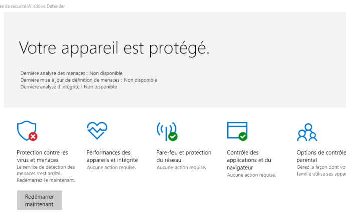 Capture d'écran - Windows Defender sous Windows 10