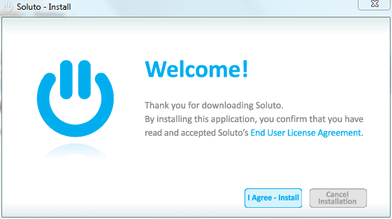 Capture d'écran - Commencez l'installation de Soluto en cliquant sur I agree