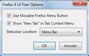 Capture d'écran - Options de Firefox IU Fixer, emplacement de la barre de statut