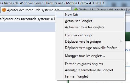 Capture d'écran - Menu contextuel avec la fonction New Tab