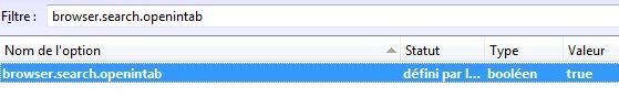 Capture d'écran - about:config, changement de comportement pour les recherches
