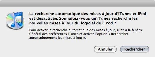 Capture d'écran - Automatiser la recherche des mises à jour de iTunes et iPod