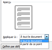 Capture d'écran - Liste déroulante, Appliquer à, Word 2010