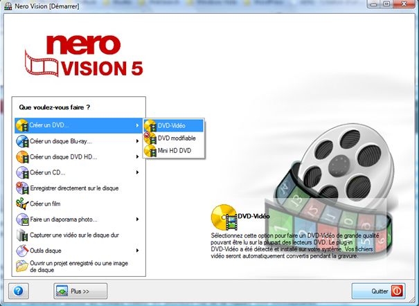 Capture d'écran - Nero Vision 5, menu principal