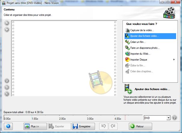 Capture d'écran - Nero Vision 5, ajout de contenu vidéo
