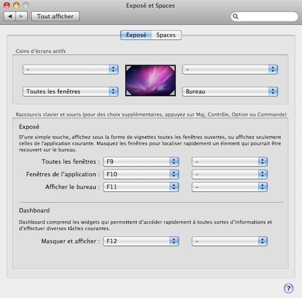 Capture d'écran - Exposé, Préférences système