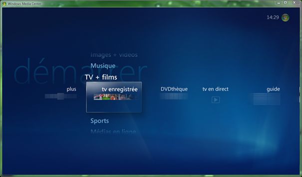 Capture d'écran - Module TV enregistrée de Windows Media Center