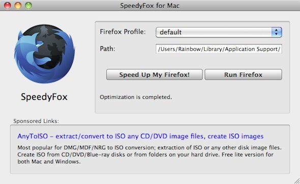 Capture d'écran - SpeedyFox sous MacOS X