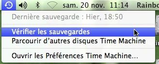 Capture d'écran - Menu contextuel secondaire de Time Machine