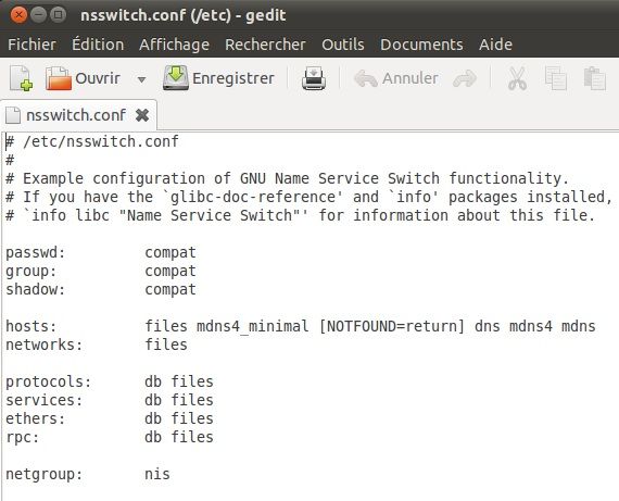 Capture d'écran - Paramètrage de nsswitch.conf