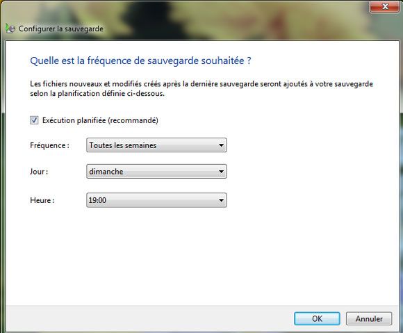 Capture d'écran - Fréquence de la sauvegarde Windows