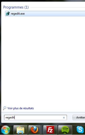 Capture d'écran - Menu Démarrer, regedit