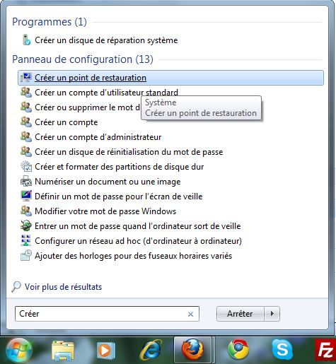 Capture d'écran - Windows 7, création d'un point de restauration système