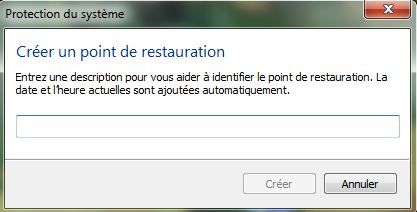 Capture d'écran - Nom du point de restauration système