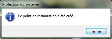 Capture d'écran - Création du point de restauration manuel terminée