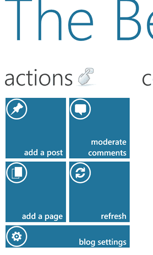 WordPress for Windows Phone 7, menu principal