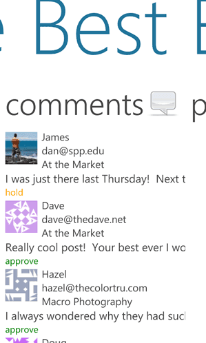 WordPress for Windows Phone 7, gestion des commentaires