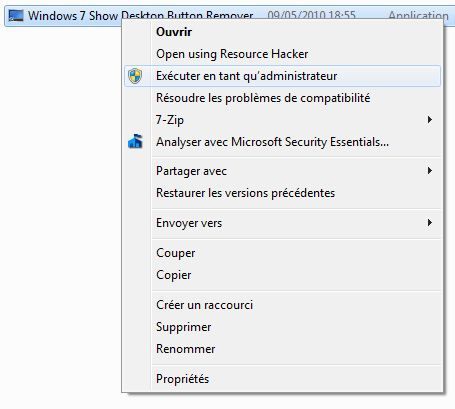 Capture d'écran - Windows 7 Show Desktop Button Remover, exécution en tant qu'administrateur