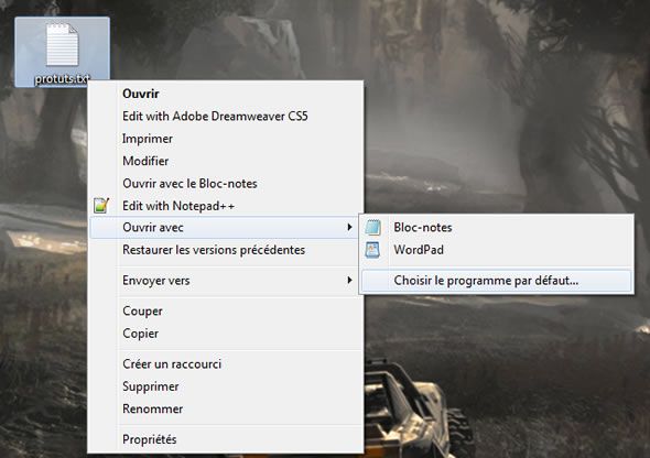 Capture d'écran - Menu Ouvrir avec de Windows 7 nettoyé