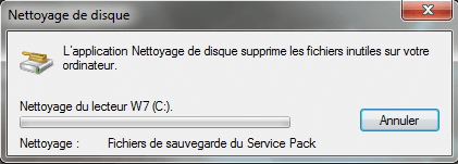 Capture d'écran - Suppression des fichiers de sauvegarde du Service Pack en cours