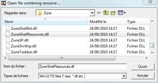 Capture d'écran - Ouverture d'un fichier avec Resource Hacker